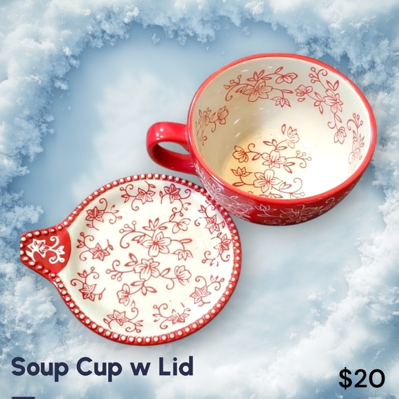 Temptations By Tara Red Floral Lace 24 Oz Soup Bowl With Lid-It - Picture 3 of 7